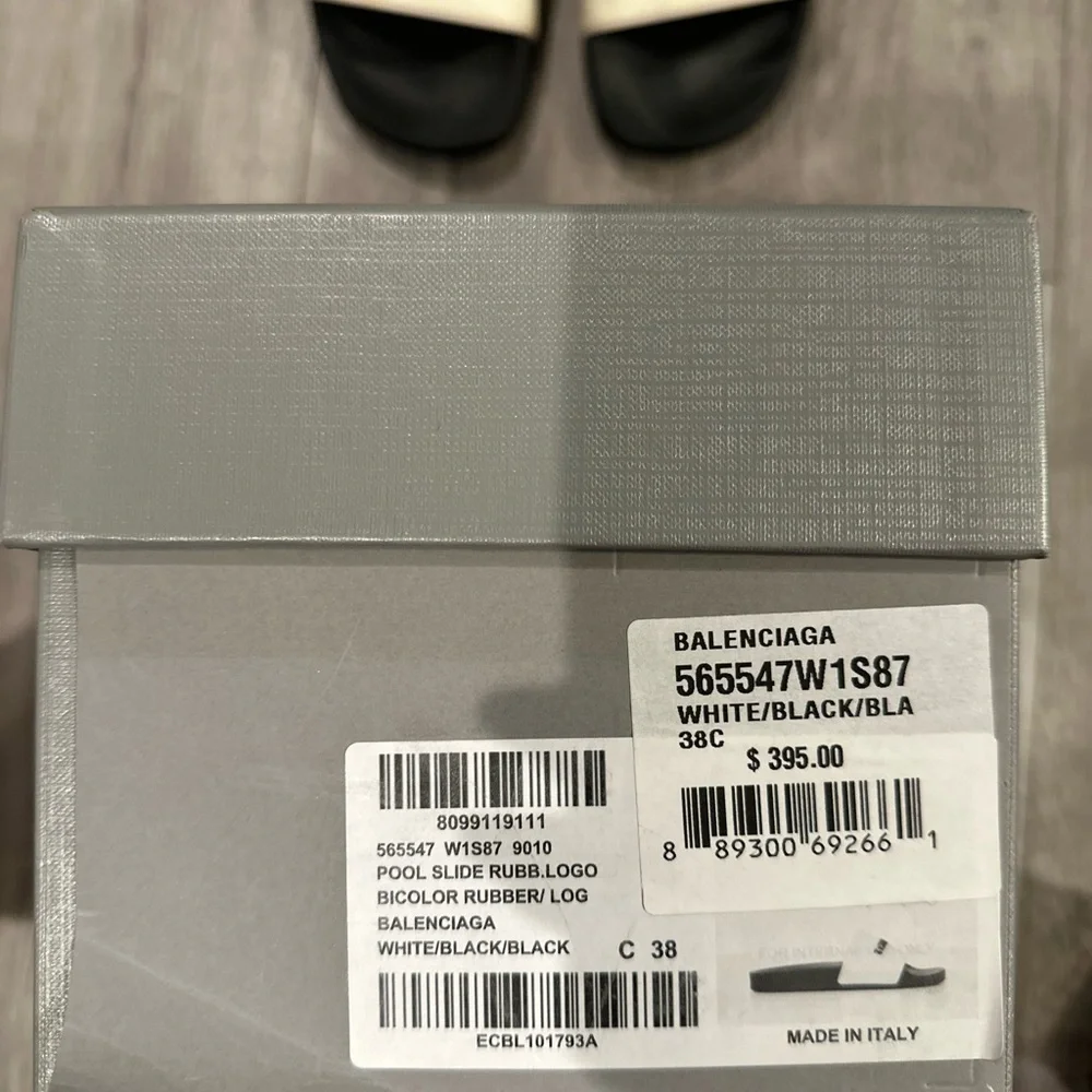 Balenciaga White and Black Pool Slides - Picture 2 of 2